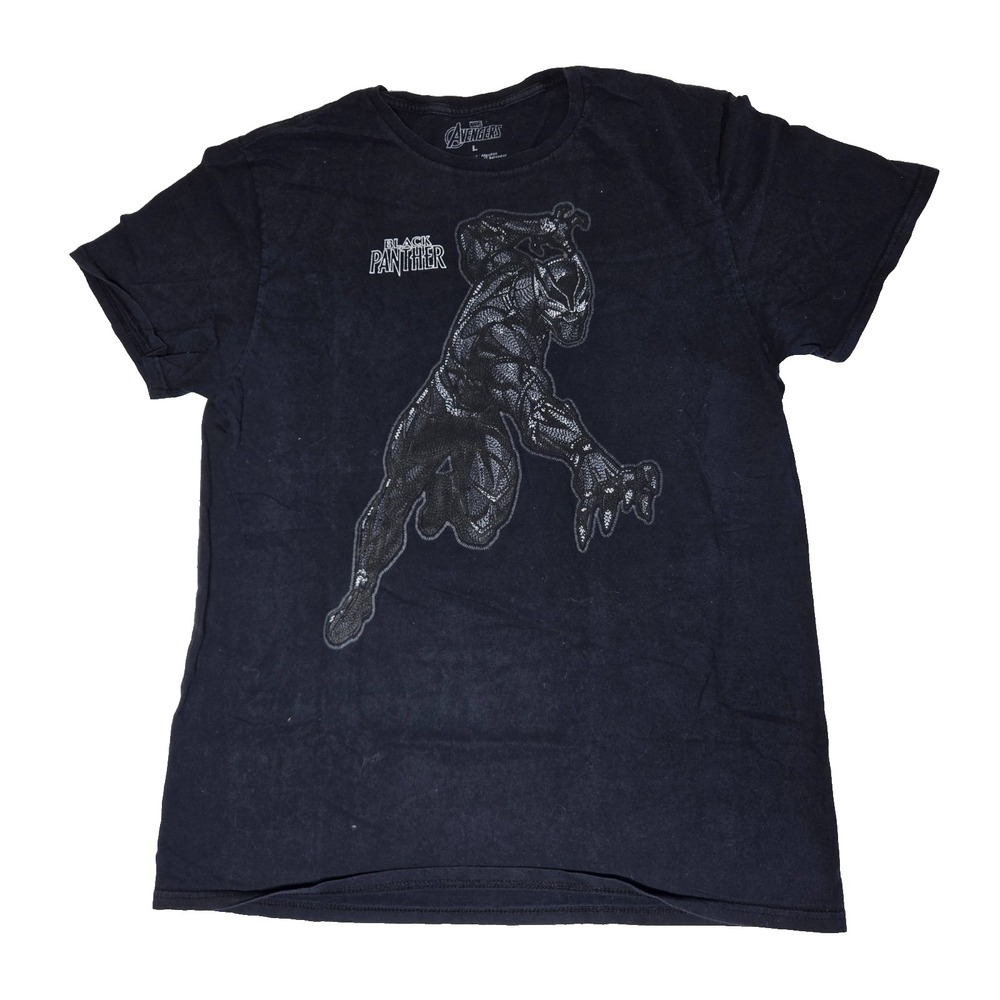 Black Panther Shirt‎ Mens Large Black Short Sleeve Graphic Cotton Movie Promo